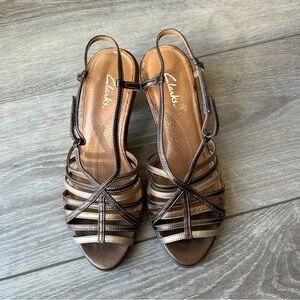 Clarks Metallic Brown  Leather Strappy Sandals
